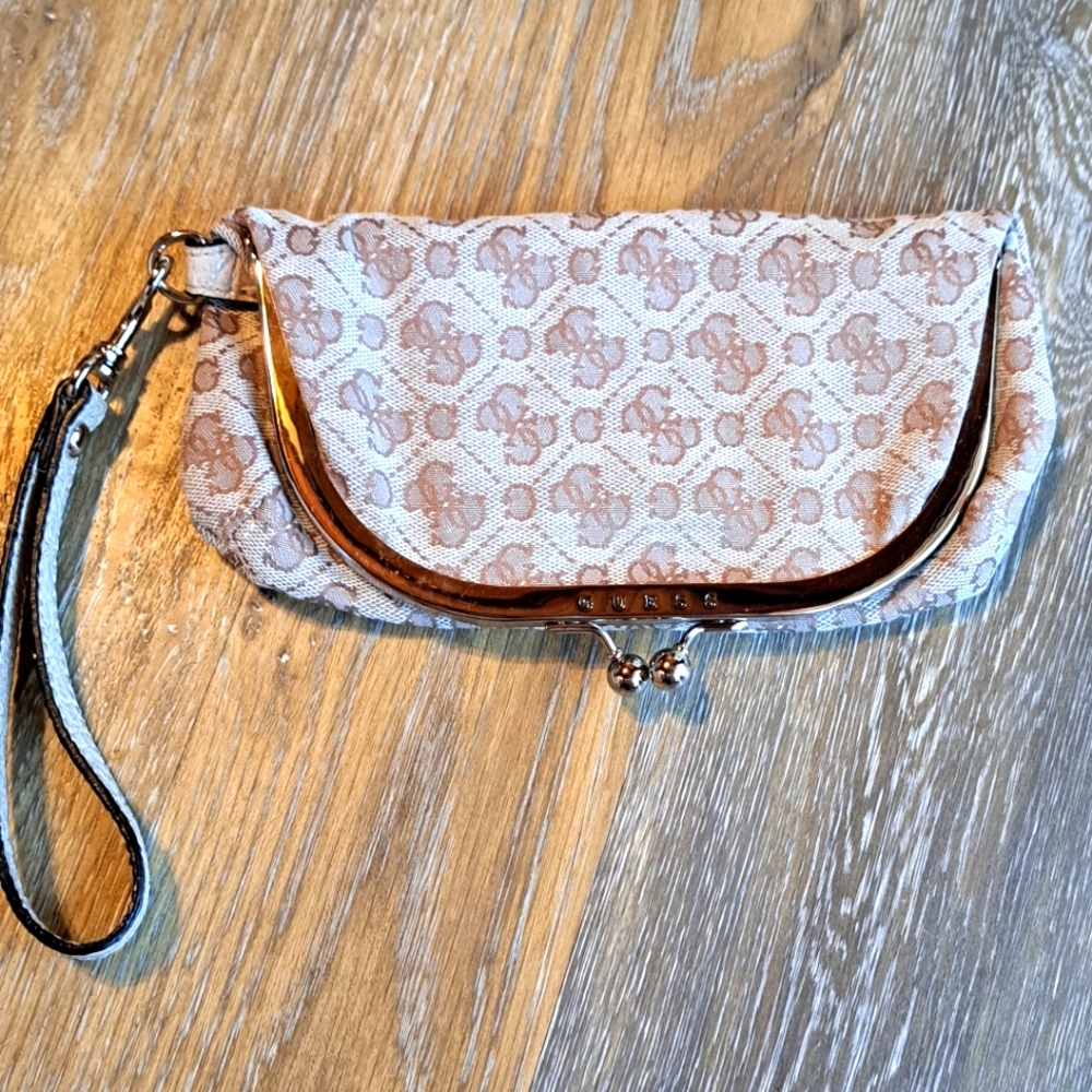 Guess Beige and Brown Clutch Wristlet